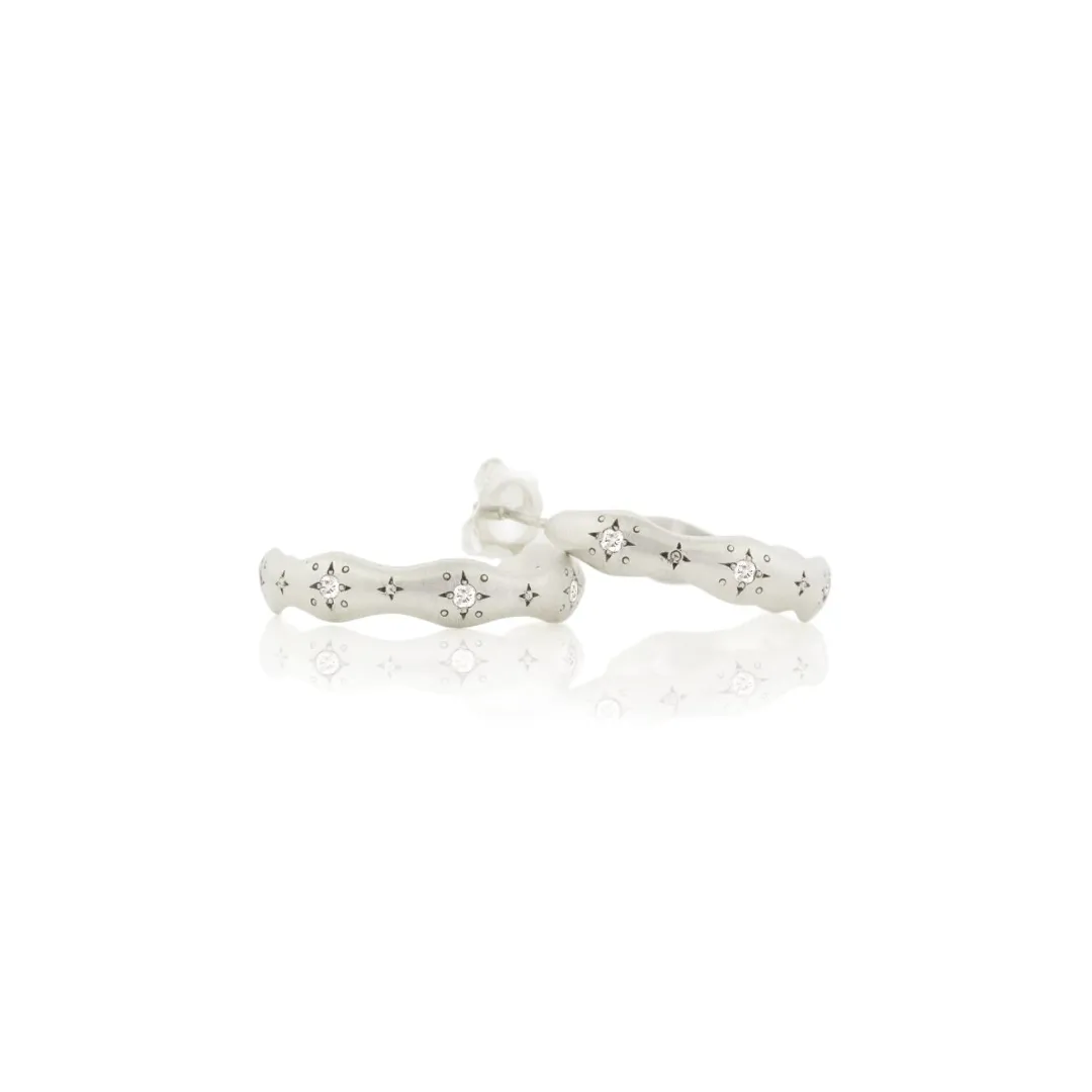 Silver Wavy Diamond Hoops