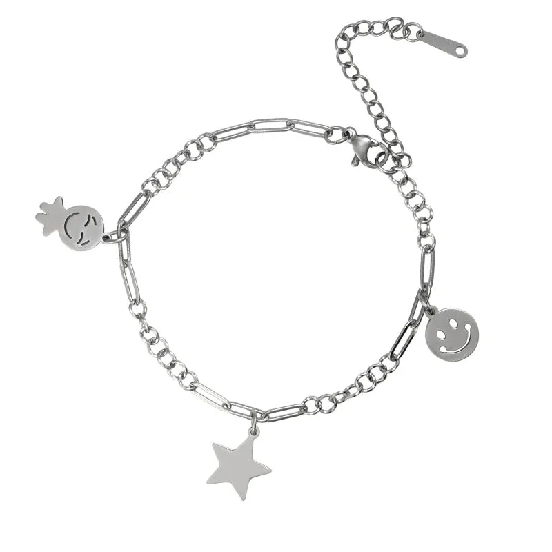 Smiley Rhinestones Victory Gesture Bracelet Students Do Not Fade