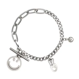 Smiley Rhinestones Victory Gesture Bracelet Students Do Not Fade