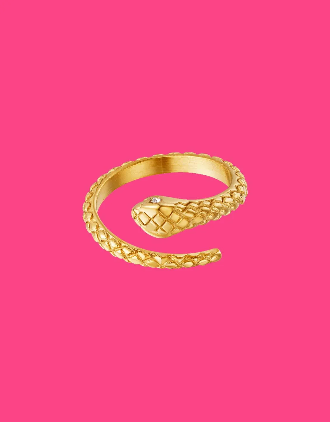 Stainless steel ring snake with zircon details