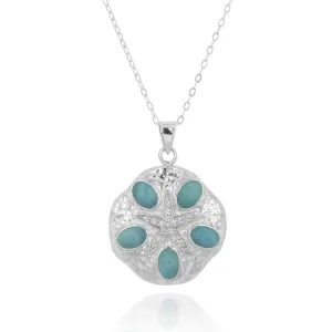 Sterling Silver and Larimar Sand Dollar Pendant Necklace