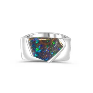 Sterling Silver Kite cut Boulder Opal ring mens