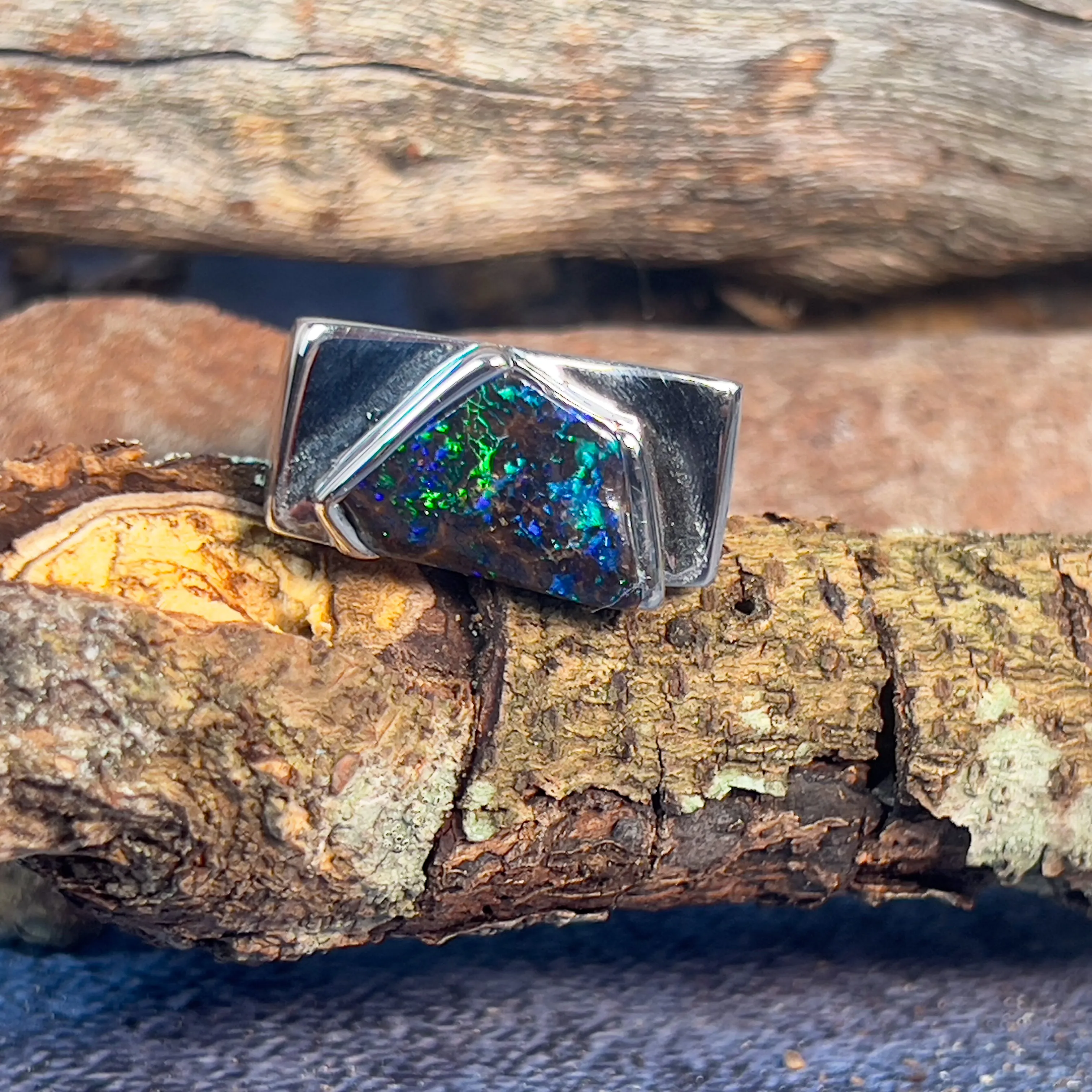 Sterling Silver Kite cut Boulder Opal ring mens