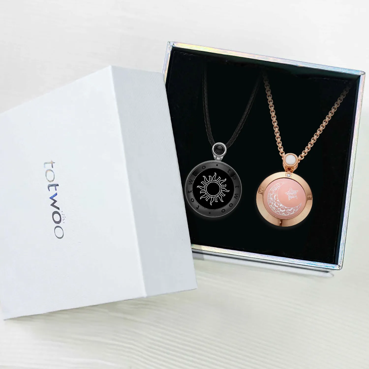 Sun & Moon Touch Necklaces with Agate (Black Sun Rose Gold Moon)