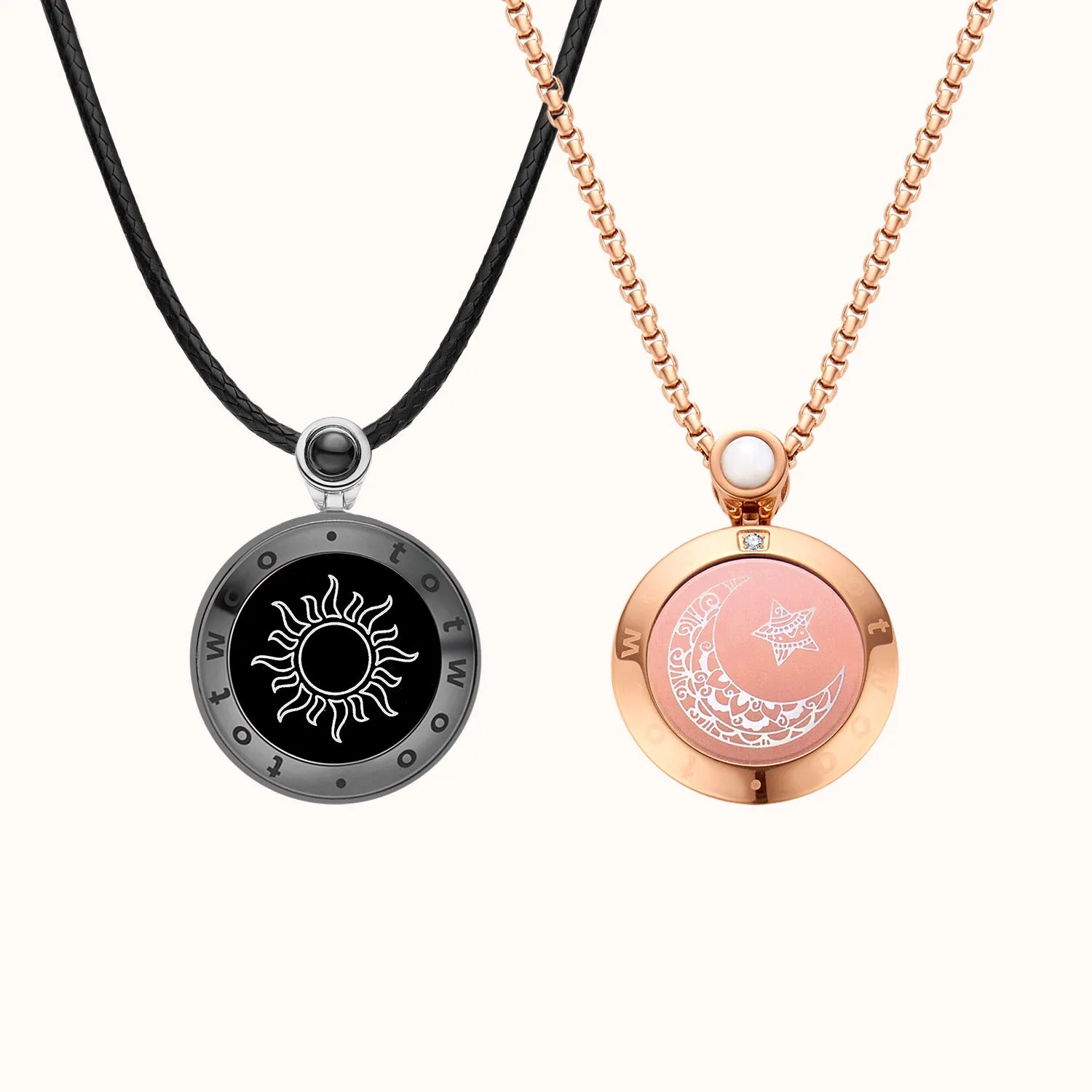 Sun & Moon Touch Necklaces with Agate (Black Sun Rose Gold Moon)