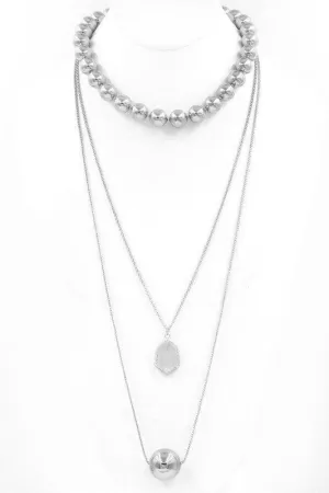 Three Layer Necklace With Detail Teardrop