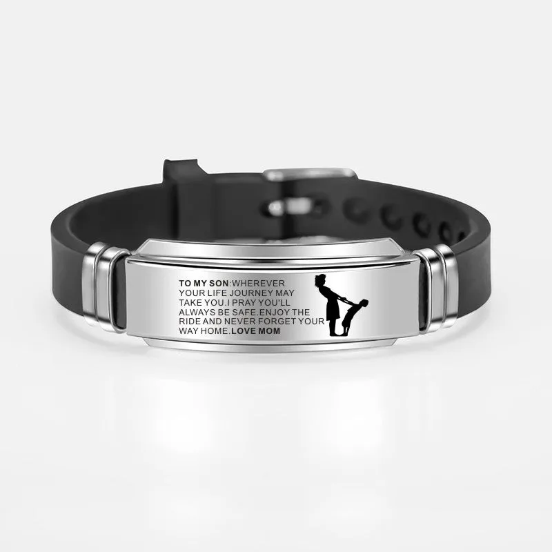 To My Son Daughter Painting Inspirational Stainless Steel Charms Adjustable Silicone Bracelet