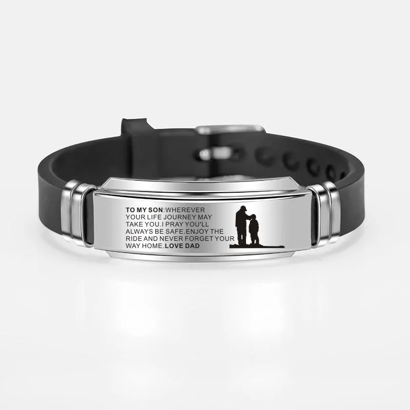 To My Son Daughter Painting Inspirational Stainless Steel Charms Adjustable Silicone Bracelet