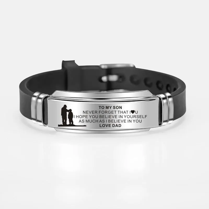 To My Son Daughter Painting Inspirational Stainless Steel Charms Adjustable Silicone Bracelet
