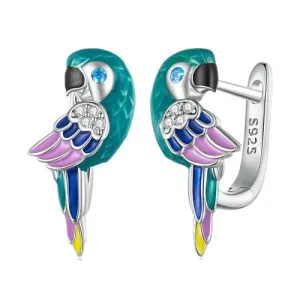 Tropical Whimsy: Parrot Enamel Sterling Silver Platinum Plated Earrings