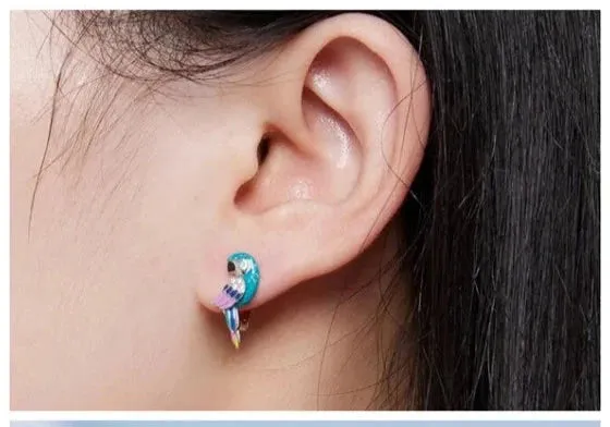 Tropical Whimsy: Parrot Enamel Sterling Silver Platinum Plated Earrings