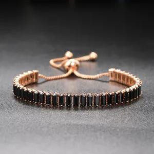 Unique Black Crystal Bangle Rose Gold Color Adjustable Bracelets