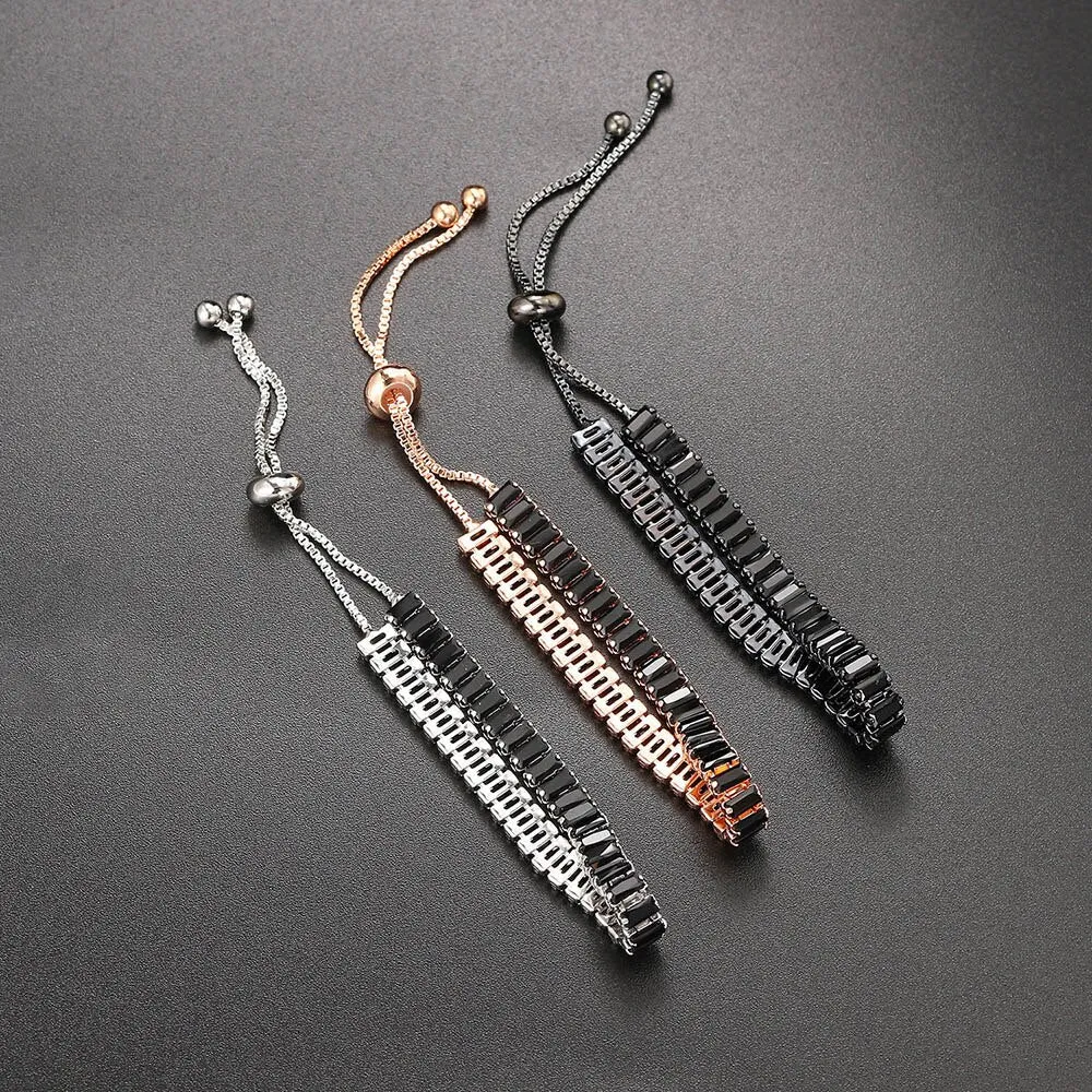 Unique Black Crystal Bangle Rose Gold Color Adjustable Bracelets