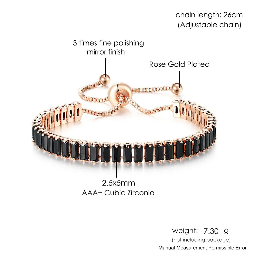Unique Black Crystal Bangle Rose Gold Color Adjustable Bracelets