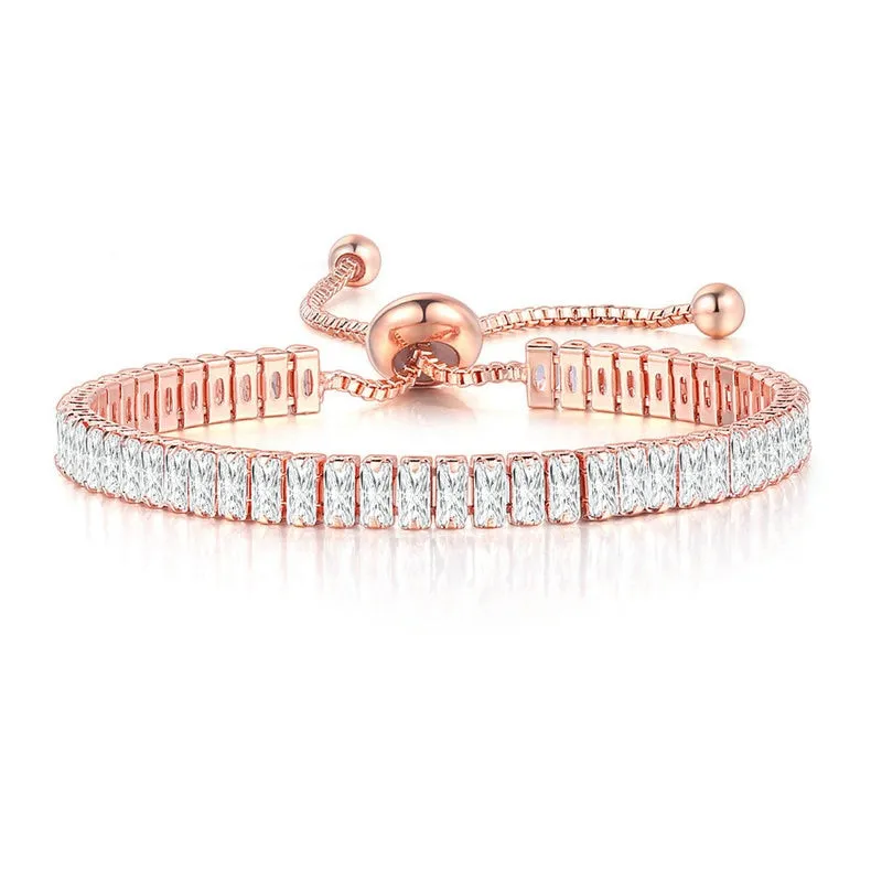 Unique Black Crystal Bangle Rose Gold Color Adjustable Bracelets