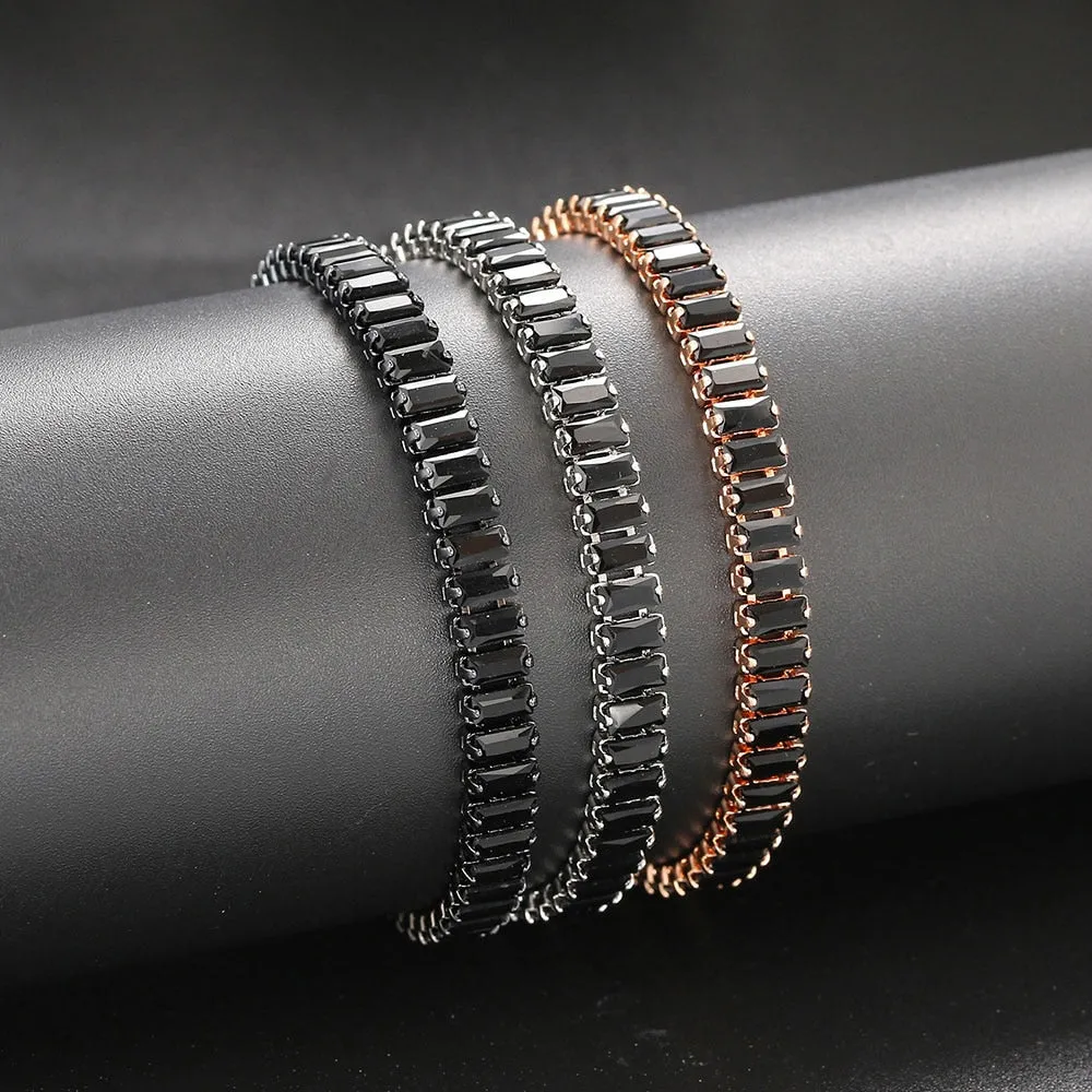 Unique Black Crystal Bangle Rose Gold Color Adjustable Bracelets
