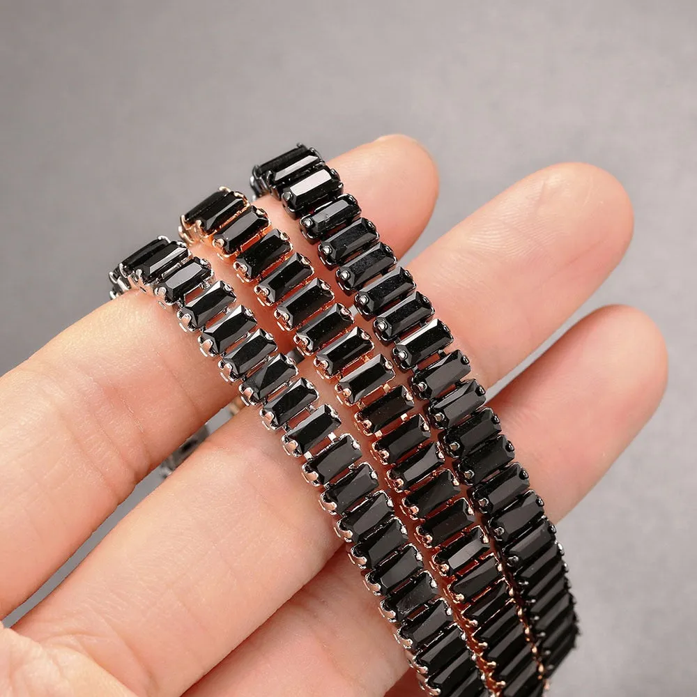 Unique Black Crystal Bangle Rose Gold Color Adjustable Bracelets