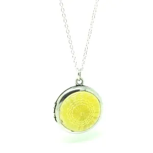Vintage 1920s Yellow Enamel Guilloche Silver Locket Necklace