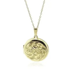 Vintage 1960s Round Engraved 9ct Gold Locket Necklace
