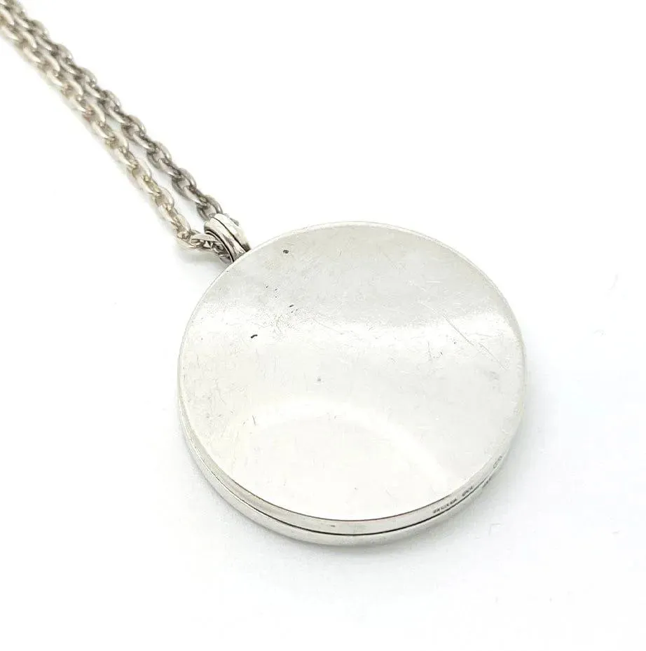 Vintage 1968 Round Engraved Silver Locket Necklace