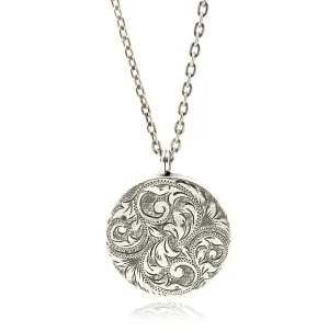 Vintage 1968 Round Engraved Silver Locket Necklace