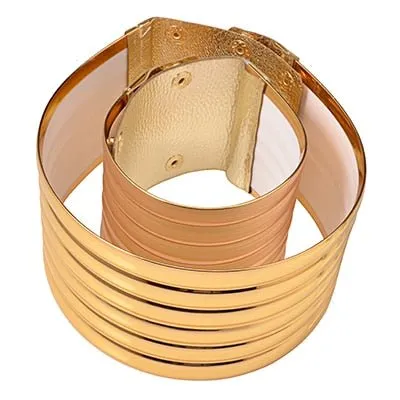 Vintage Gold Statement Choker Necklace Set - Leather African Jewelry with Torques Collar and Maxi Pendant