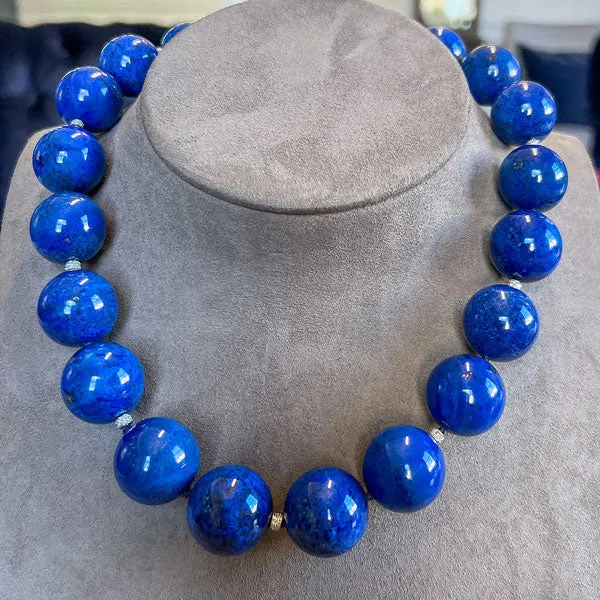 Vintage Lapis Bead & Diamond Rondelle Necklace