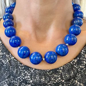 Vintage Lapis Bead & Diamond Rondelle Necklace