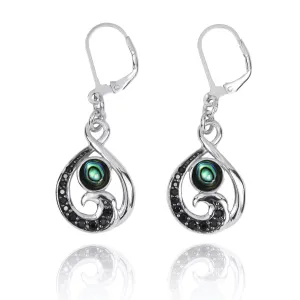 Wave Earrings with Abalone Shell and Black Spinel Gemstones