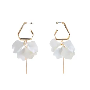 WHITE ROSE PETAL DANGLE EARRINGS