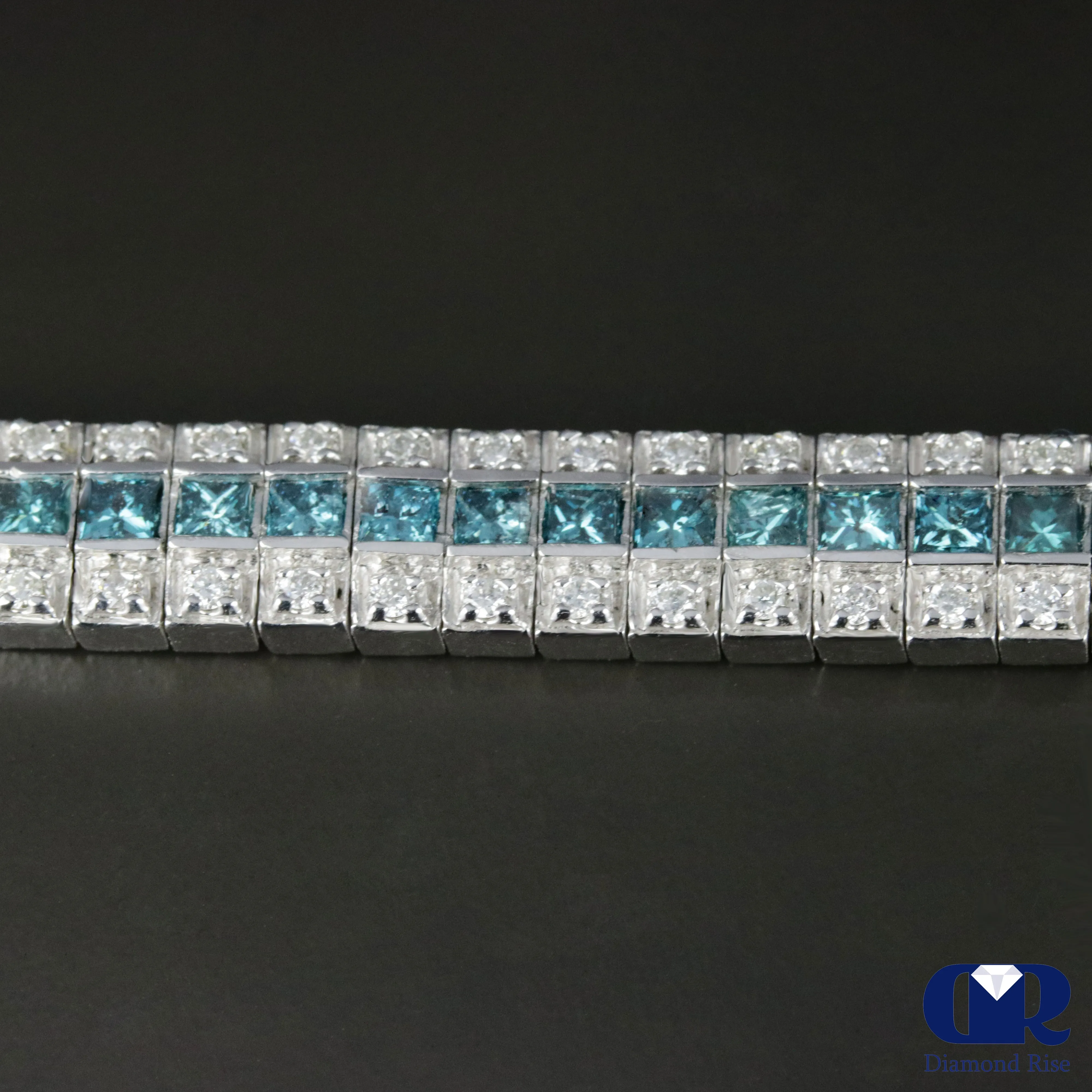 Women's 6.42 Carat Princess Cut & Round Cut Diamond Three Row Tennis Bracelet In 14K White Gold