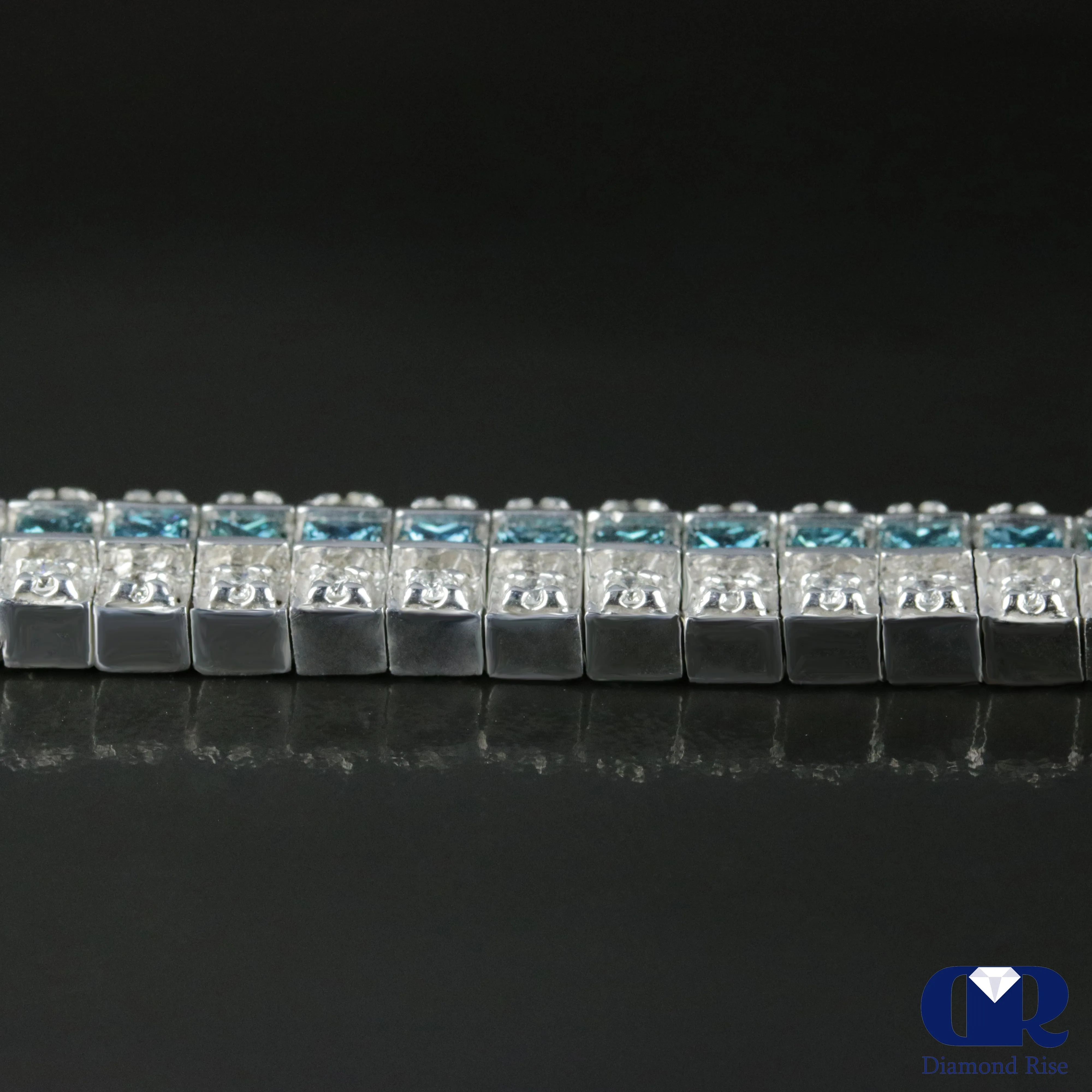 Women's 6.42 Carat Princess Cut & Round Cut Diamond Three Row Tennis Bracelet In 14K White Gold